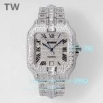 TW Factory Replica Swiss Automatic Movement Cartier Santos Men 40MM All Diamond Watch